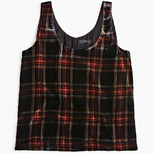 NWT J. Crew Velvet Tank Top Stewart Tartan plaid women’s holidays party lined